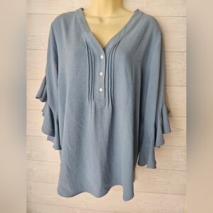 Vince Camuto-Women's Slate Blue Blouse with Ruffle Sleeves M
